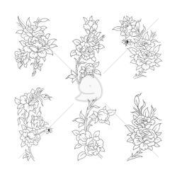 وکتور گل‌های ختایی رز – بسته ۶ عددی